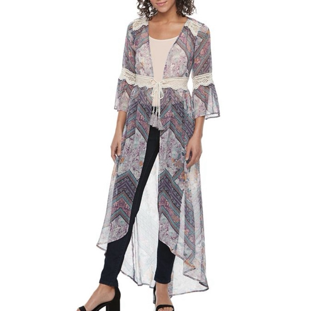 Mason & Belle Sheer Floral Long Cardigan Shawl - Picture 1 of 8